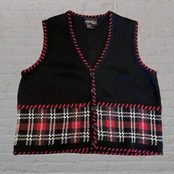 Vintage knit button up sweater vest plaid - Picture 4 of 7